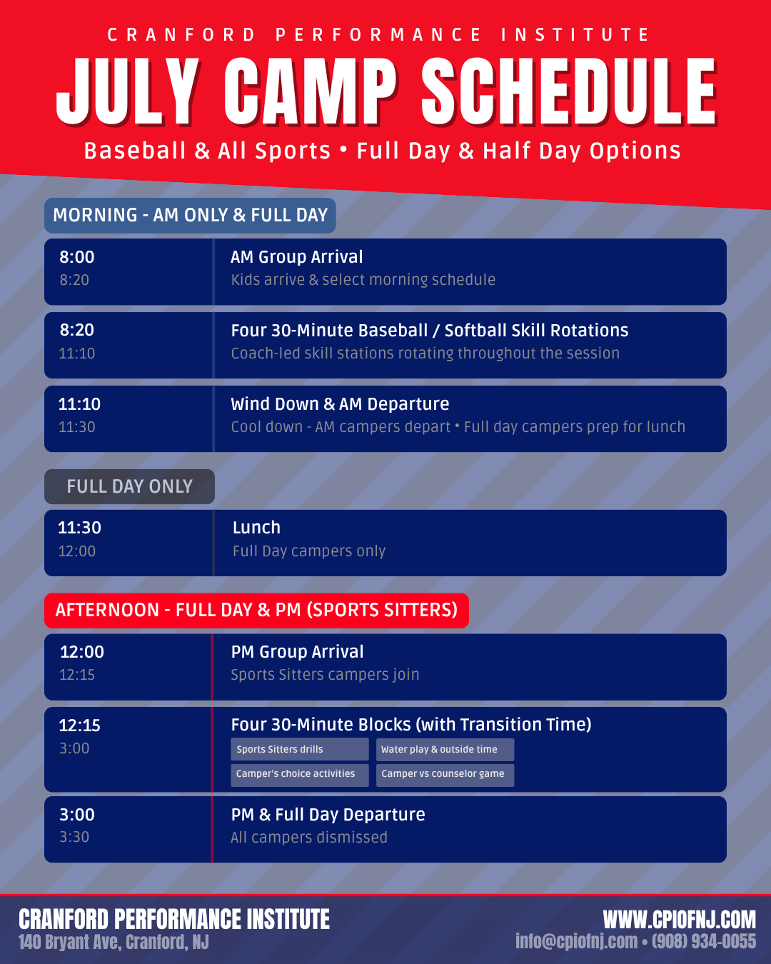 July Camp Schedule Flyer