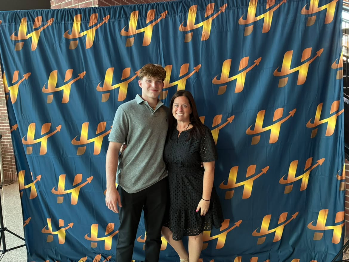Cody DeCoons with his mom at the High School Hustle Awards Ceremony