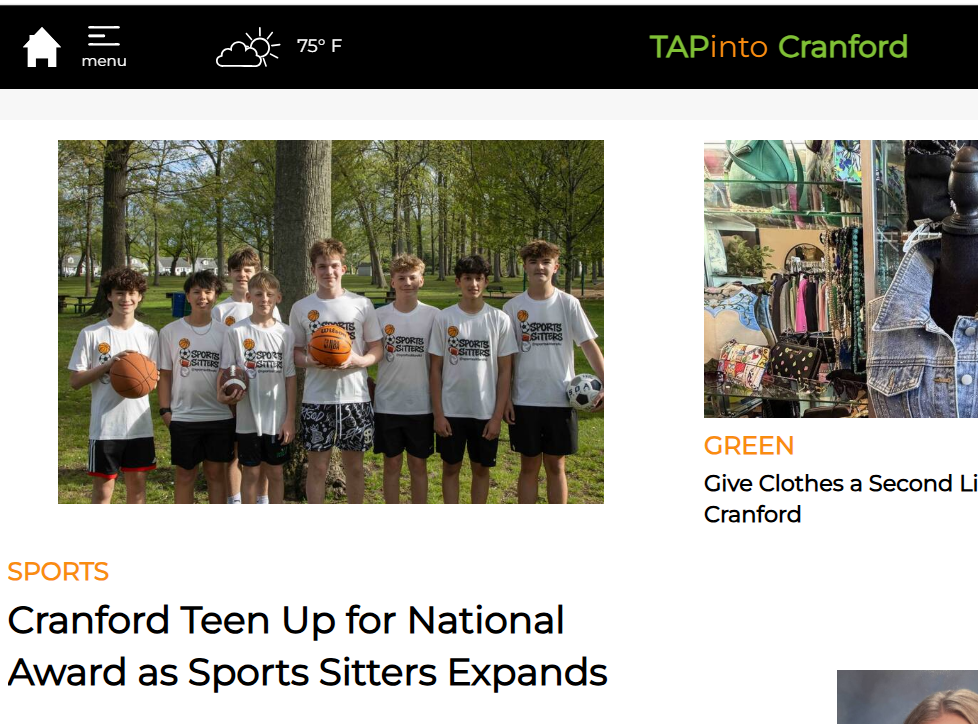 TAP into Cranford — Cranford Teen Up for National Award as Sports Sitters Expands